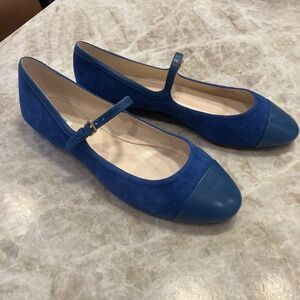 Cole Haan blue suede with blue leather toe Mary Jane’s. Size 8.5